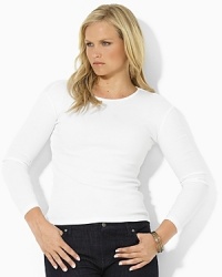Crafted with a sleek crew neckline and long sleeves, a light-as-air cotton tee is essential both for layering and wear-alone style. Crafted with a sleek crew neckline and long sleeves, a light-as-air cotton tee is essential both for layering and wear-alone style.