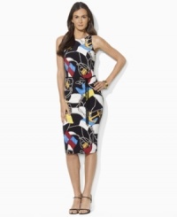 Channeling a breezy, feminine spirit, Lauren by Ralph Lauren's elegant petite sheath dress is rendered in fluid matte jersey with a bold anchor-print pattern. Channeling a breezy, feminine spirit, Lauren by Ralph Lauren's elegant petite sheath dress is rendered in fluid matte jersey with a bold anchor-print pattern.