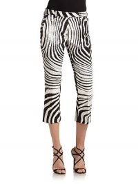 THE LOOKZebra print with designer signatureNarrow waistband with belt loopsConcealed hook-and-eye tab closureFront zipperSide pocketsBack welt pocketCropped styleTHE FITRise, about 8Inseam, about 23THE MATERIAL98% cotton/2% elastaneCARE & ORIGINMachine washMade in ItalyModel shown is 5'11 (180cm) wearing US size 4. THE LOOKZebra print with designer signatureNarrow waistband with belt loopsConcealed hook-and-eye tab closureFront zipperSide pocketsBack welt pocketCropped styleTHE FITRise, about 8Inseam, about 23THE MATERIAL98% cotton/2% elastaneCARE & ORIGINMachine washMade in ItalyModel shown is 5'11 (180cm) wearing US size 4.