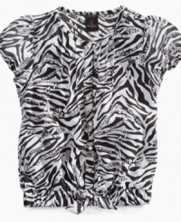 Get the message. She can shout out her unique style to the world with the exotic zebra print shirt from Baby Phat. Get the message. She can shout out her unique style to the world with the exotic zebra print shirt from Baby Phat.