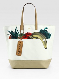 Market-ready in a chic trompe l'oeil print on crisp canvas trimmed with leather.Leather double top handles, 7¼ dropOne inside zip pocket17¼W X 14¼H X 7¼DImported Market-ready in a chic trompe l'oeil print on crisp canvas trimmed with leather.Leather double top handles, 7¼ dropOne inside zip pocket17¼W X 14¼H X 7¼DImported