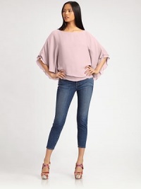 EXCLUSIVELY AT SAKS. Silk boatneck with ruched cap sleeves and a semi-sheer hem that hits below the hips. BoatneckRuched cap sleevesSemi-sheer hem hits below the hips95% silk/5% spandexDry cleanImportedModel shown is 5'10 (177cm) wearing US size Small. EXCLUSIVELY AT SAKS. Silk boatneck with ruched cap sleeves and a semi-sheer hem that hits below the hips. BoatneckRuched cap sleevesSemi-sheer hem hits below the hips95% silk/5% spandexDry cleanImportedModel shown is 5'10 (177cm) wearing US size Small.