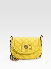 Sumptuous Italian leather softly quilted in a demure flap silhouette.Leather and chain shoulder strap, 23 drop Magnetic flap closure One center zip compartment One inside zip pocket Cotton lining 8W X 6½H X 2D Made in Italy Sumptuous Italian leather softly quilted in a demure flap silhouette.Leather and chain shoulder strap, 23 drop Magnetic flap closure One center zip compartment One inside zip pocket Cotton lining 8W X 6½H X 2D Made in Italy