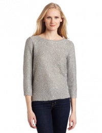 AK Anne Klein Women's Petite 3/4 Sleeve Sequin Boat Neck Pullover, Light Charcoal, Small AK Anne Klein Women's Petite 3/4 Sleeve Sequin Boat Neck Pullover, Light Charcoal, Small