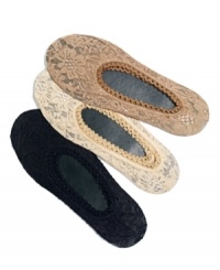 Line your feet with lace. Add a layer of cute comfort with these sheer footliners by Hot Sox. Comes in a pack of six. Line your feet with lace. Add a layer of cute comfort with these sheer footliners by Hot Sox. Comes in a pack of six.