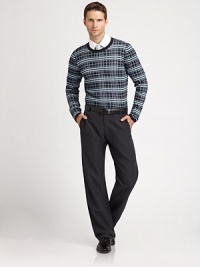 Micro-box pattern detail defines this lightweight, tailored silhouette.Flat-frontSide slash, back welt pockets54% lyocel/32% linen/4% microfiber Dry cleanImported