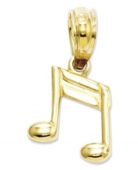 Hit all the right notes! This cute musical note charm is perfect for the aspiring musician. Crafted in polished 14k gold with a flat back. Chain not included. Approximate length: 2/5 inch. Approximate width: 3/10 inch. Hit all the right notes! This cute musical note charm is perfect for the aspiring musician. Crafted in polished 14k gold with a flat back. Chain not included. Approximate length: 2/5 inch. Approximate width: 3/10 inch.