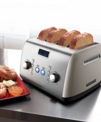 Achieving the perfect golden brown can be tricky, but with defrost, reheat and bagel buttons, along with extra wide digitally-controlled slots, the Architect toaster brings precision toasting and heating into reach. 1-year warranty. Model KMT423CS. Achieving the perfect golden brown can be tricky, but with defrost, reheat and bagel buttons, along with extra wide digitally-controlled slots, the Architect toaster brings precision toasting and heating into reach. 1-year warranty. Model KMT423CS.
