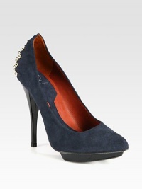 A piercing patent leather heel and island platform elevate this suede silhouette with edgy metal studs. Patent leather heel, 5 (125mm)Island platform, ¾ (20mm)Compares to a 4¼ heel (110mm)Suede upper with metal studsPoint toeLeather lining and solePadded insoleImportedOUR FIT MODEL RECOMMENDS ordering one half size up as this style runs small. A piercing patent leather heel and island platform elevate this suede silhouette with edgy metal studs. Patent leather heel, 5 (125mm)Island platform, ¾ (20mm)Compares to a 4¼ heel (110mm)Suede upper with metal studsPoint toeLeather lining and solePadded insoleImportedOUR FIT MODEL RECOMMENDS ordering one half size up as this style runs small.