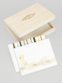 Packed in a gold-stamped wood box, these elegant cards have a charming design to appeal to any gardener's heart, letterpressed by hand on creamy cotton stock, perfect for your next garden party.Original Charles Fradin illustrationLetterpressed by hand100% cotton stock6.5L X 4.75WCoordinating envelopes with striped floral liningSet of 18, with envelopesGold-stamped wood storage boxMade in USA Packed in a gold-stamped wood box, these elegant cards have a charming design to appeal to any gardener's heart, letterpressed by hand on creamy cotton stock, perfect for your next garden party.Original Charles Fradin illustrationLetterpressed by hand100% cotton stock6.5L X 4.75WCoordinating envelopes with striped floral liningSet of 18, with envelopesGold-stamped wood storage boxMade in USA