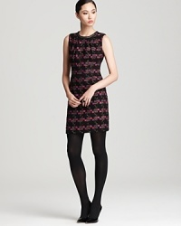 Rendered in beautifully-textured tweed with gleaming gold metallic accents, this festive Trina Turk dress lends understated glamour to your after-dark style repetoire. Rendered in beautifully-textured tweed with gleaming gold metallic accents, this festive Trina Turk dress lends understated glamour to your after-dark style repetoire.