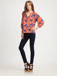 EXCLUSIVELY AT SAKS. A playful print flocks this airy blouson silhouette crafted from woven silk georgette.Shirred jewelneckButton-down frontGathered sleevesGathered backAbout 23 from shoulder to hemSilkDry cleanMade in USA of imported fabricModel shown is 5'10 (177cm) wearing US size Small. EXCLUSIVELY AT SAKS. A playful print flocks this airy blouson silhouette crafted from woven silk georgette.Shirred jewelneckButton-down frontGathered sleevesGathered backAbout 23 from shoulder to hemSilkDry cleanMade in USA of imported fabricModel shown is 5'10 (177cm) wearing US size Small.