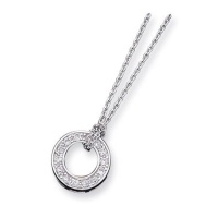 925 Sterling Silver Circle White CZ Pendant Necklace