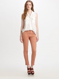 Lightweight stretch twill in a sexy, skinny-fit silhouette that hugs every curve.THE FITSkinny legRise, about 8Inseam, about 29THE DETAILSZip flyFive-pocket style98% cotton/2% LycraMachine washMade in USA of imported fabricModel shown is 5'10 (177cm) wearing US size 4. Lightweight stretch twill in a sexy, skinny-fit silhouette that hugs every curve.THE FITSkinny legRise, about 8Inseam, about 29THE DETAILSZip flyFive-pocket style98% cotton/2% LycraMachine washMade in USA of imported fabricModel shown is 5'10 (177cm) wearing US size 4.