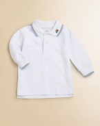 The classic pique cotton polo shirt gets a darling update with contrast trim and dumptruck embroidery.Shirt collarLong sleevesButton frontUneven side vented hemCottonMachine washImported Please note: Number of buttons may vary depending on size ordered. 