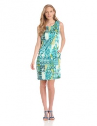Jones New York Women's Printed Shift Dress, Turquoise Combo, 2 Jones New York Women's Printed Shift Dress, Turquoise Combo, 2