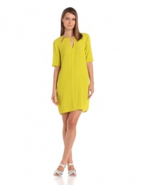 BCBGMAXAZRIA Women's Rosetta Dress with Cut-Out Front Detail, Lemongrass, Large