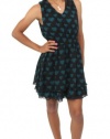 Bar III Women's Double V Neck Printed Layered Dress Marine Teal Combo large