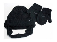 Nike Toddler Boy's 2/4T Trapper Beanie Hat & Mittens Set (Black/Grey) Nike Toddler Boy's 2/4T Trapper Beanie Hat & Mittens Set (Black/Grey)