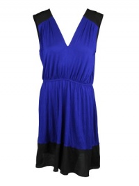 Aqua Womens Blue Colorblock Contrast Black Trim Insert V Neck Dress L Aqua Womens Blue Colorblock Contrast Black Trim Insert V Neck Dress L