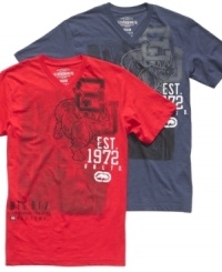 Collegiate cool meets street smarts on this sweet graphic tee from Ecko Unltd. Collegiate cool meets street smarts on this sweet graphic tee from Ecko Unltd.