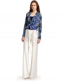 THE LOOKMulticolored floral graphic printNotched collarOne-button frontLong sleevesChest besom pocketBanded hem with cutaway frontBack seam details for a fitted shapeTHE FITAbout 19 from shoulder to hemTHE MATERIALViscoseSilk liningCARE & ORIGINDry cleanMade in ItalyModel shown is 5'10 (177cm) wearing US size 4. THE LOOKMulticolored floral graphic printNotched collarOne-button frontLong sleevesChest besom pocketBanded hem with cutaway frontBack seam details for a fitted shapeTHE FITAbout 19 from shoulder to hemTHE MATERIALViscoseSilk liningCARE & ORIGINDry cleanMade in ItalyModel shown is 5'10 (177cm) wearing US size 4.
