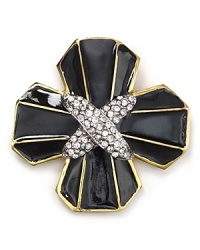 Kenneth Jay Lane dresses up your lapel with this Gothic cross pin, detailed with Swarovski crystal stations. Kenneth Jay Lane dresses up your lapel with this Gothic cross pin, detailed with Swarovski crystal stations.