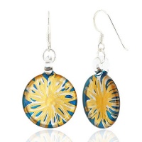 Sterling Silver Hand Blown Venetian Murano Glass Earrings Blue with Yellow Flower Fashion Fashion Jewelry for Women, Teens, Girls Sterling Silver Hand Blown Venetian Murano Glass Earrings Blue with Yellow Flower Fashion Fashion Jewelry for Women, Teens, Girls