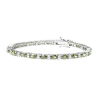 Studio 925 Dark Olivine Green CZ Oval Sterling Silver Tennis Bracelet