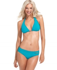 Logo details give MICHAEL Michael Kors' underwire halter bikini top an understand, chic look. Logo details give MICHAEL Michael Kors' underwire halter bikini top an understand, chic look.