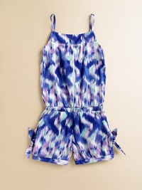 Inspired by underwater adventures, this colorful, sateen short one-piece is warm-weather ready with adjustable straps, side ties and slash pockets.Straight necklineAdjustable spaghetti strapsElastic backElastic waistbandSide pocketsCuffed hemCottonMachine washImported Inspired by underwater adventures, this colorful, sateen short one-piece is warm-weather ready with adjustable straps, side ties and slash pockets.Straight necklineAdjustable spaghetti strapsElastic backElastic waistbandSide pocketsCuffed hemCottonMachine washImported