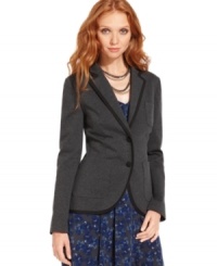 Sharpen up any girly petite dress with this knit blazer from DKNY Jeans. The piping makes a chic impact, while the tailored fit guarantees it will stay stylish season after season.