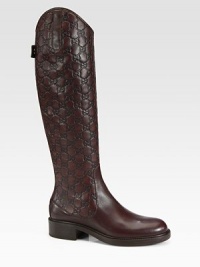 Tall leather silhouette with a back zipper and logo detailing. Rubber heel, 1¼ (30mm)Shaft, 17½Leg circumference, 14Leather upperBack zipperLeather liningRubber trek solePadded insoleMade in Italy Tall leather silhouette with a back zipper and logo detailing. Rubber heel, 1¼ (30mm)Shaft, 17½Leg circumference, 14Leather upperBack zipperLeather liningRubber trek solePadded insoleMade in Italy
