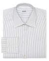 This refreshing take on a classic stripe shirt offers a contemporary fit in superior Italian cotton for a truly refined masterpiece from Armani Collezioni.