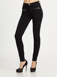 Unique pockets, zippered cuffs and a hint of stretch make these unbelievably soft, mid-rise skinnies a perfect day-to-night option. THE FITMedium rise, about 9Inseam, about 29THE DETAILSZip flyFront besom pocketsZippered front slash pocketsBack patch pocketsZippered cuffs69% rayon/25% nylon/6% spandexMachine washMade in USA of imported fabricModel shown is 5'9 (175cm) wearing US size 0. Unique pockets, zippered cuffs and a hint of stretch make these unbelievably soft, mid-rise skinnies a perfect day-to-night option. THE FITMedium rise, about 9Inseam, about 29THE DETAILSZip flyFront besom pocketsZippered front slash pocketsBack patch pocketsZippered cuffs69% rayon/25% nylon/6% spandexMachine washMade in USA of imported fabricModel shown is 5'9 (175cm) wearing US size 0.