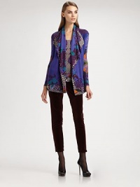 A vibrant paisley-inspired pattern decorates this artfully draped knit style.Shawl collarLong sleevesOpen front95% viscose/5% elastaneDry cleanMade in ItalyModel shown is 5'8 (172cm) wearing US size 4. A vibrant paisley-inspired pattern decorates this artfully draped knit style.Shawl collarLong sleevesOpen front95% viscose/5% elastaneDry cleanMade in ItalyModel shown is 5'8 (172cm) wearing US size 4.