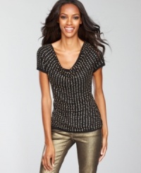 INC's petite cowlneck top is decked out to dazzle with a fully sequined front and flattering fit. INC's petite cowlneck top is decked out to dazzle with a fully sequined front and flattering fit.
