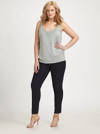 A classic design with a gorgeous lace neckline and a must-have fit. Embroidered necklineSleevelessPull-on styleAbout 29 from shoulders to hemCottonMachine washImported A classic design with a gorgeous lace neckline and a must-have fit. Embroidered necklineSleevelessPull-on styleAbout 29 from shoulders to hemCottonMachine washImported