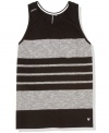 Go soft. Get downtown style with a relaxed, extra-comfortable feel in this striped slub tank from Univibe.
