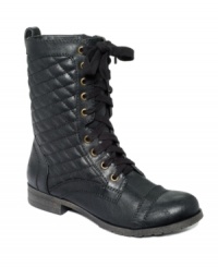 Quilted and comfortable. The Major booties by Material Girl feature an all-over quilted design with a lace-up vamp.