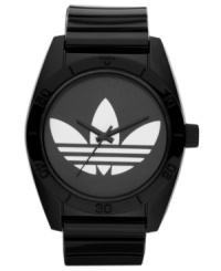 Understated black on black shows you're ready to go: a sport watch by adidas. Understated black on black shows you're ready to go: a sport watch by adidas.