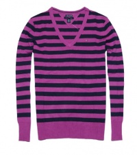 Tommy Hilfiger Women Striped Pima Cotton Logo V-Neck Sweater Tommy Hilfiger Women Striped Pima Cotton Logo V-Neck Sweater
