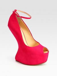 A curved wedge elevates this sky-high pump, with an adjustable ankle strap and timeless peep toe. Self-covered wedge, 6½ (165mm)Hidden platform, 2 (50mm)Compares to a 4½ heel (115mm)Suede upperPeep toeAdjustable ankle strapLeather liningLeather and rubber solePadded insoleMade in Italy A curved wedge elevates this sky-high pump, with an adjustable ankle strap and timeless peep toe. Self-covered wedge, 6½ (165mm)Hidden platform, 2 (50mm)Compares to a 4½ heel (115mm)Suede upperPeep toeAdjustable ankle strapLeather liningLeather and rubber solePadded insoleMade in Italy