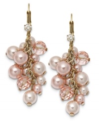 Think pink this season with Charter Club's pretty faux-pearl earrings. Featuring clusters of pink imitation pearls, pink plastic beads and a single clear plastic bead. Crafted in gold tone mixed metal. Approximate drop: 1-1/2 inches. Think pink this season with Charter Club's pretty faux-pearl earrings. Featuring clusters of pink imitation pearls, pink plastic beads and a single clear plastic bead. Crafted in gold tone mixed metal. Approximate drop: 1-1/2 inches.