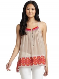 THE LOOKSheer designGathered necklineCrochet neckline with keyhole detailSleevelessFront button closureEmbroidered hemTHE FITAbout 28 from shoulder to hemTHE MATERIALViscoseCARE & ORIGINDry cleanImportedModel shown is 5'10 (177cm) wearing US size Small. THE LOOKSheer designGathered necklineCrochet neckline with keyhole detailSleevelessFront button closureEmbroidered hemTHE FITAbout 28 from shoulder to hemTHE MATERIALViscoseCARE & ORIGINDry cleanImportedModel shown is 5'10 (177cm) wearing US size Small.