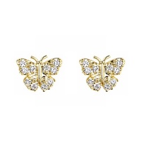 14K Yellow Gold Plated Butterfly CZ Stud Earrings with Screw-back for Children & Women 14K Yellow Gold Plated Butterfly CZ Stud Earrings with Screw-back for Children & Women