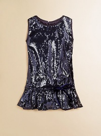 Her future will be bright in this sparkling sequin, drop-waist, flapper-style design with ruffled hem.Jewel necklineSleevelessBack keyhole buttonDrop-waist with adjustable sash waistbandRuffled hemFully linedPolyesterDry cleanImported Please note: Number of buttons/snaps may vary depending on size ordered. Her future will be bright in this sparkling sequin, drop-waist, flapper-style design with ruffled hem.Jewel necklineSleevelessBack keyhole buttonDrop-waist with adjustable sash waistbandRuffled hemFully linedPolyesterDry cleanImported Please note: Number of buttons/snaps may vary depending on size ordered.