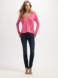 Lightweight stretch jersey in a center seam double V style.Front and back V-neckDropped shouldersLong sleevesPullover styleRayonDry cleanImportedModel shown is 5'9 (175cm) wearing US size Small. Lightweight stretch jersey in a center seam double V style.Front and back V-neckDropped shouldersLong sleevesPullover styleRayonDry cleanImportedModel shown is 5'9 (175cm) wearing US size Small.