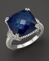 Judith Ripka Sterling Silver Cushion Stone Ring with Blue Corundum Judith Ripka Sterling Silver Cushion Stone Ring with Blue Corundum