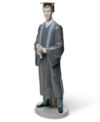 Celebrate your son's commencement with this porcelain figurine from Lladró. Clad in robe and mortarboard, diploma in-hand, this proud graduate represents the hardworking scholar in your life.